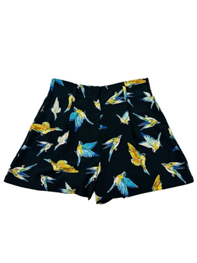 Zara high waisted dressy shorts bird print zip front womens Fits 8ish pockets